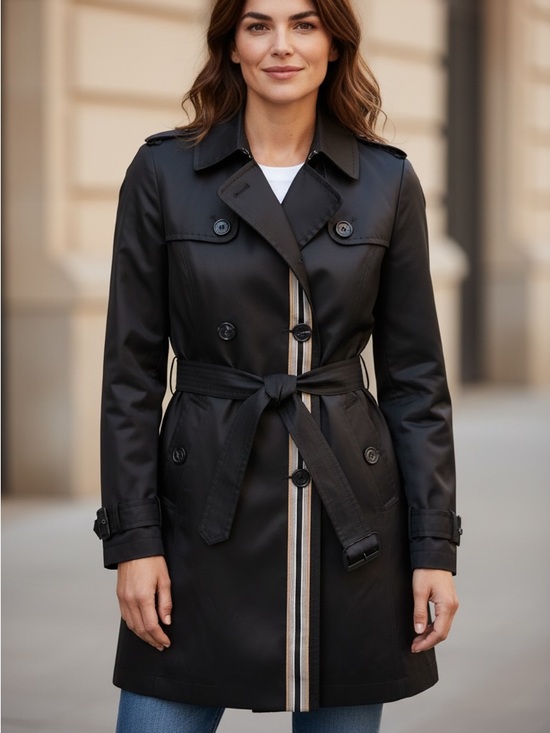 Jones New York Jackets & Blazers - Jones New York Black Trench Coat Ribbon Detail with Belt